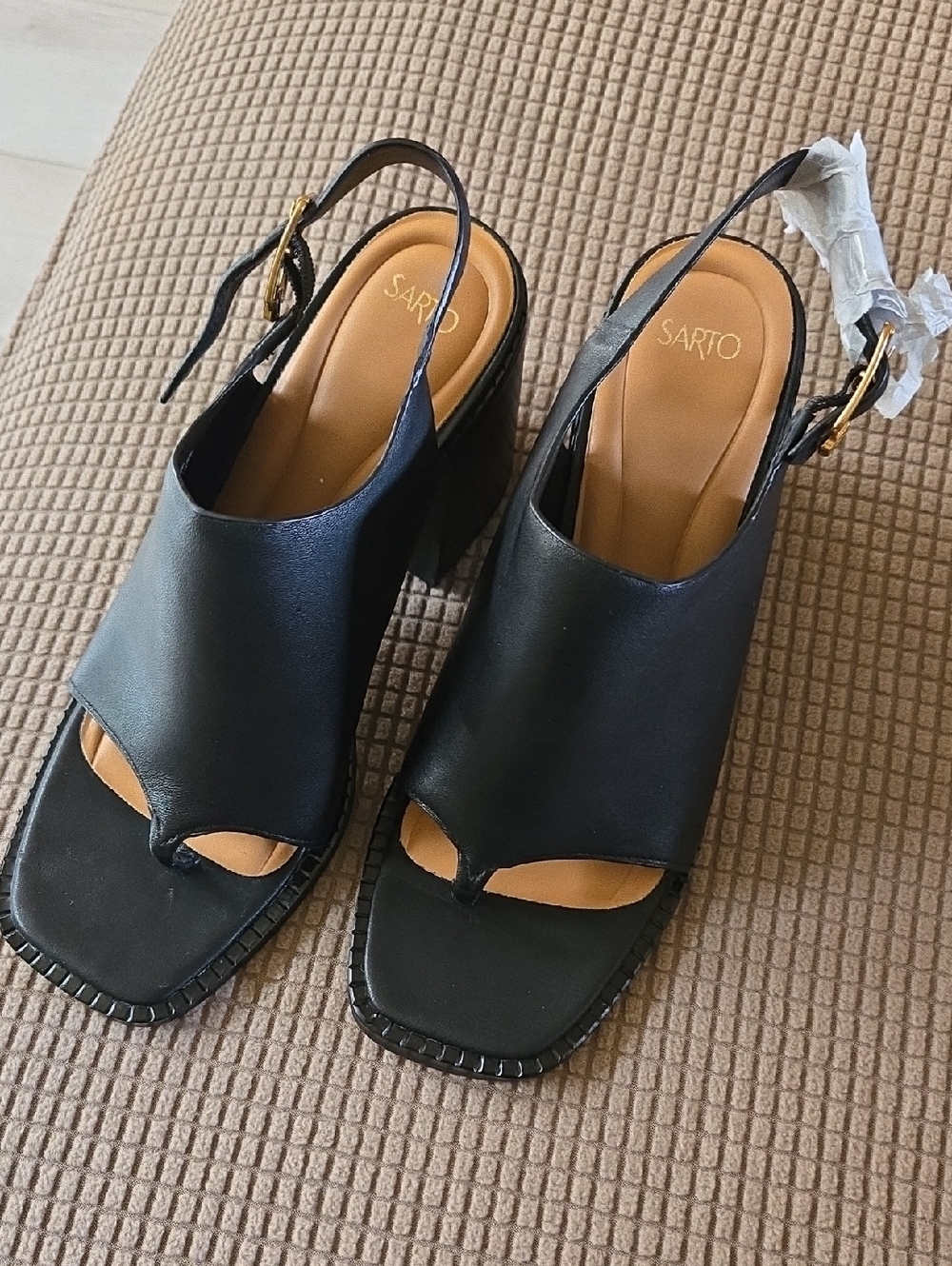 Franco Sarto LEATHER Slingback Block Heel Sandal Booties sz 10 M BLACK